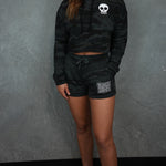 Load image into Gallery viewer, Women&#39;s Black Camo Shorts

